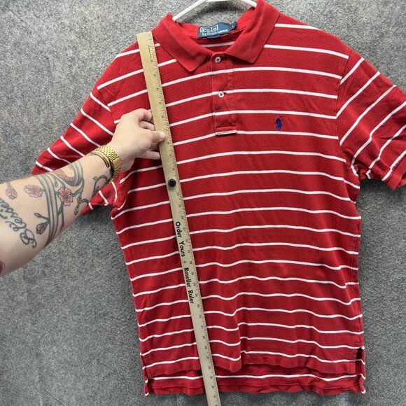 Polo Ralph Lauren Shirt Mens Large Red White Stripe Pony Logo Polo Short Sleeve - Picture 7 of 10